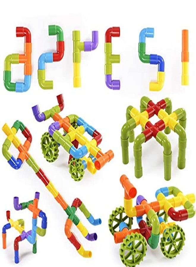 PULSBERY Plastic Building Blocks Toy with Wheels for Kids,Block Toys for 3-8 Years Old Kids Boys & Girls,Multi Color (Pipe Puzzle Building Block,Kids Puzzle Game) - Image 2